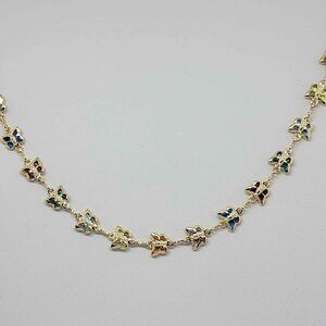 Brand New Brazilian 18k Gold Filled Multi Color Butterflies Necklace